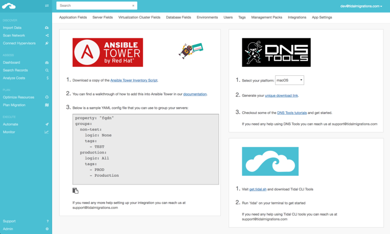 _In your Tidal Migrations application navigate to the Admin section followed by the Integrations section to get started._
