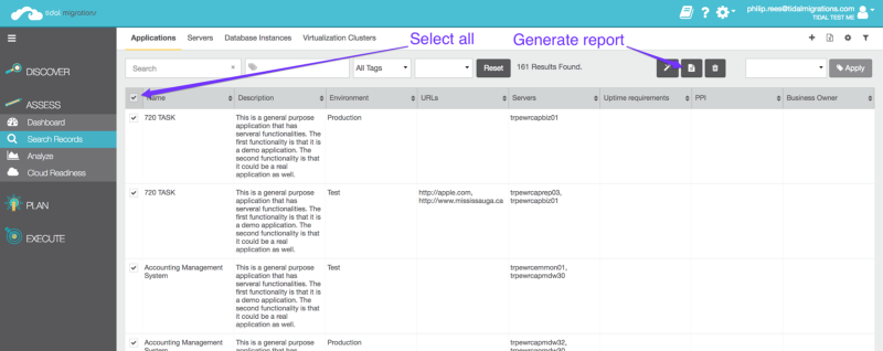 _Select all your applications and generate a report._