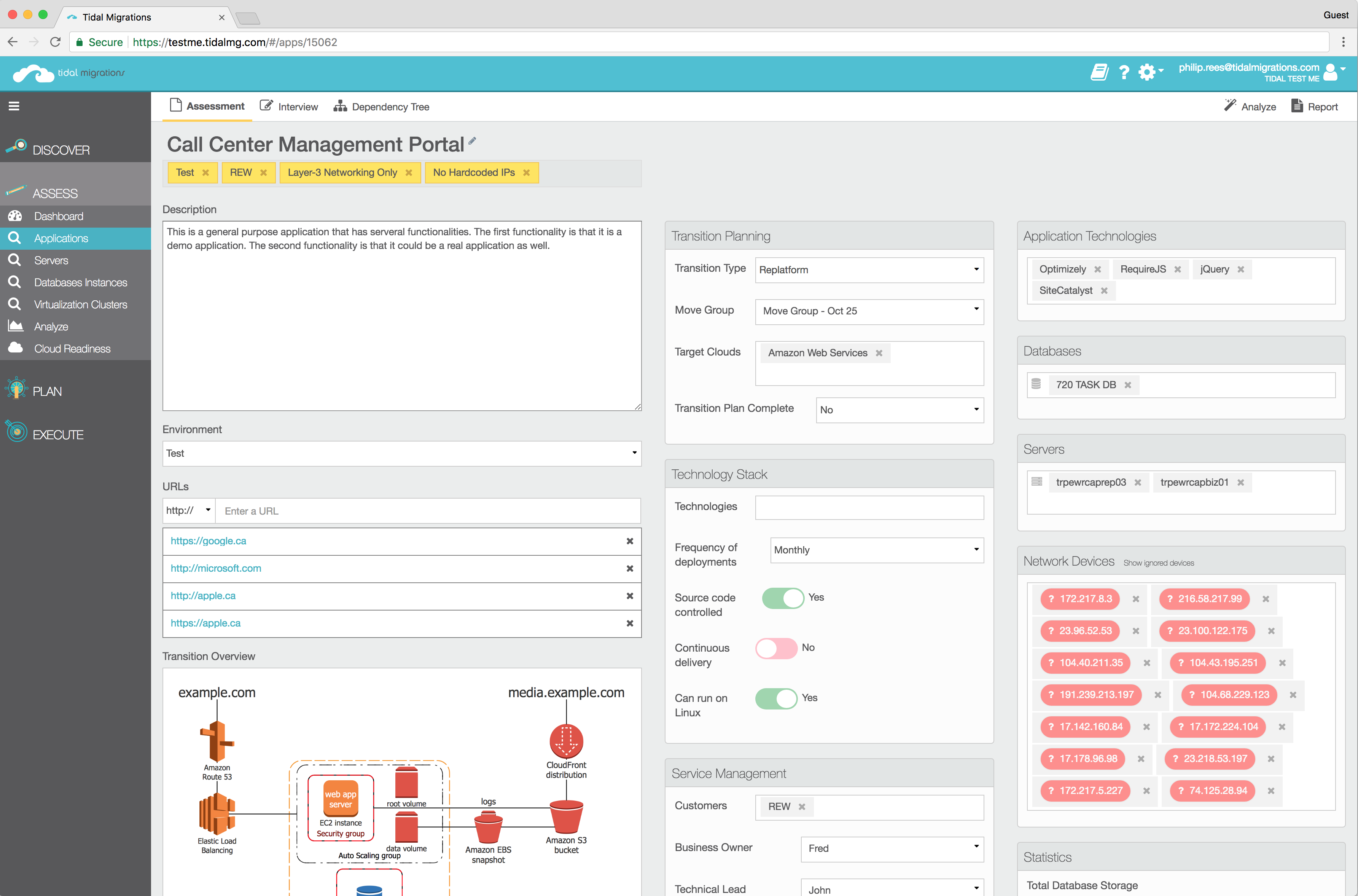 Screenshot of Cloud Readiness Assessment feature