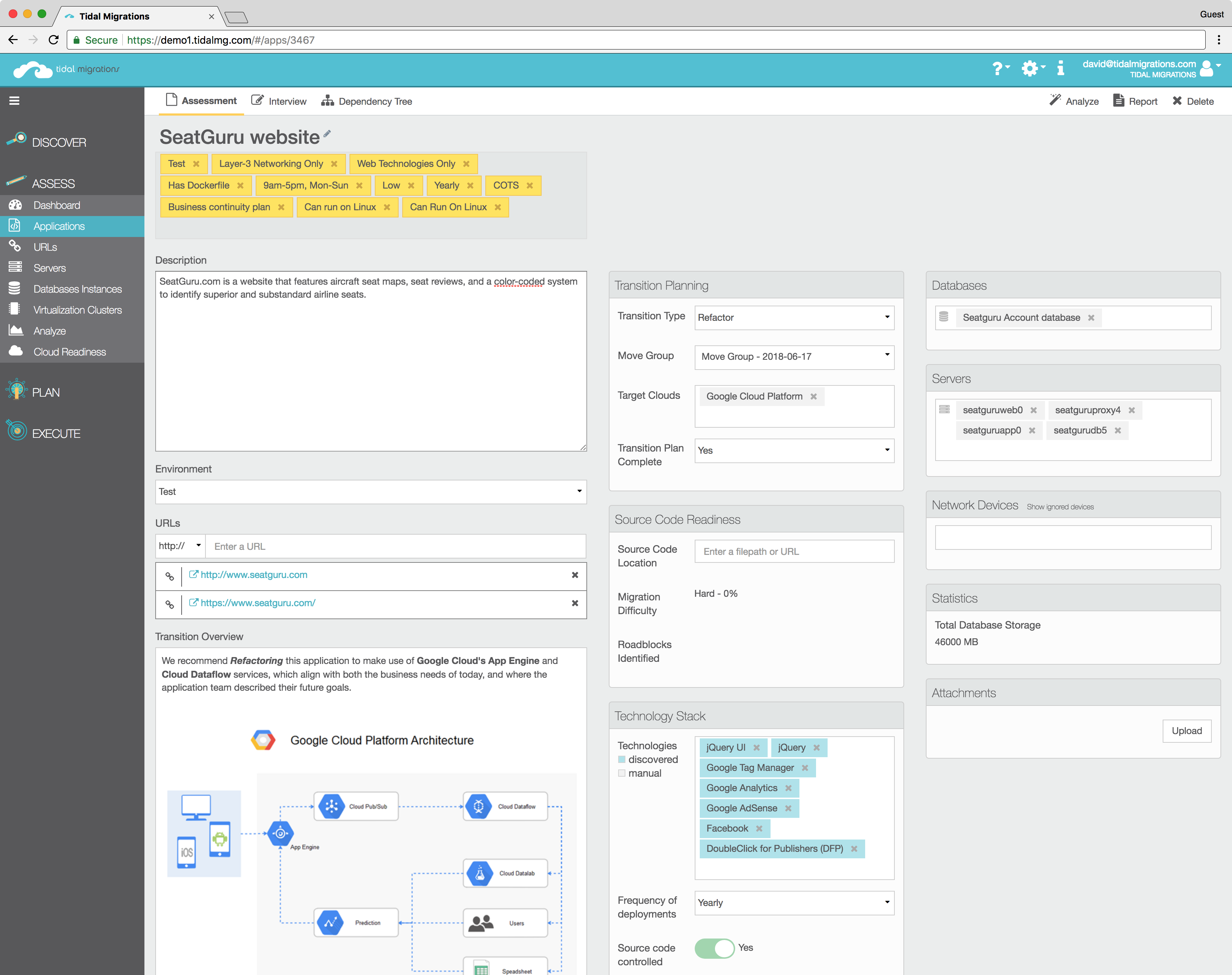 Screenshot of Cloud Readiness Assessment feature
